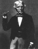 ФАРАДЕЙ Майкл (Faraday Michael), Michael Faraday holding a glass bar of the type he used in 1845 to show that magnetism can affect light in a dielectric material.