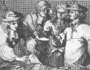 МАРИОТТ Эдм (Mariotte Edme). Предполагаемое изображение Мариотта (в центре в очках) с гравюры &quot;Работа Корлевской академии наук в лаборатории&quot;, 1671.  Источник: https://www.researchgate.net/publication/6263206