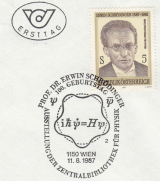 Марка с изображением Шредингера. Austria 1987 Erwin Schrodinger First Day